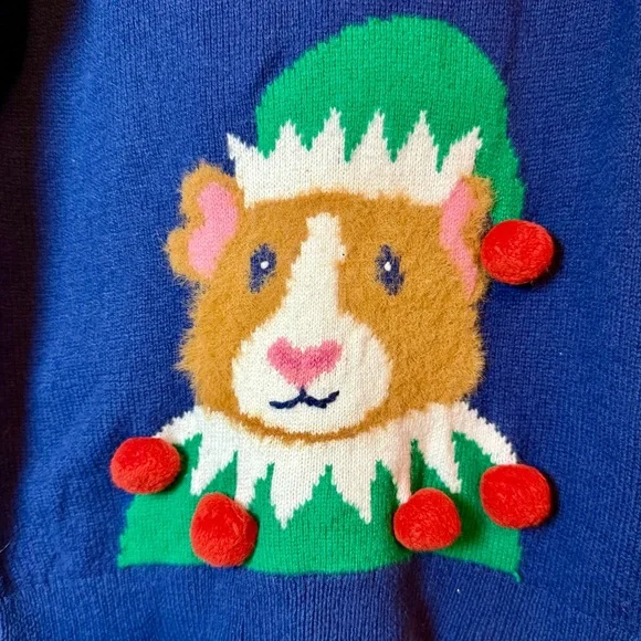 Mini Boden Christmas Elf Guinea Pig Sweater Navy Blue Size 8-9 Years - Picture 2 of 9